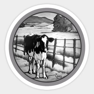 Cow on Farm/Black & white Sticker